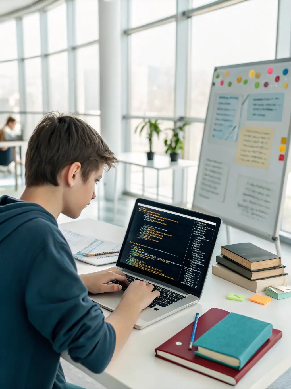 A student working on a C++ project, focusing on system-level programming and performance optimization in a lab environment.